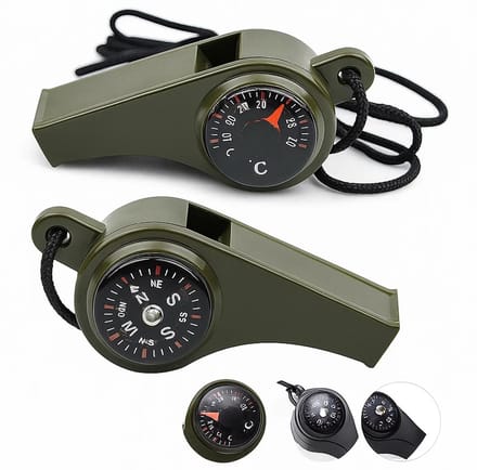 Survival Fluit, Kompas & Thermometer in 1 I 3 Functies I Multitool I Extra Sterk I Temperatuurmeter I Kompas I Fluitje I Groen