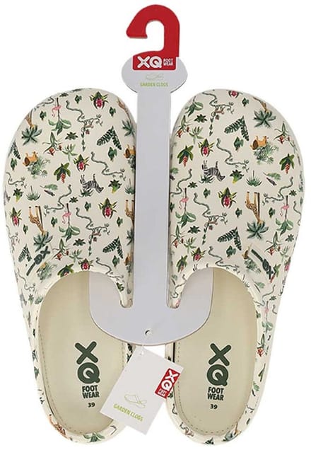 XQ dames tuinklomp - clog garden - off white - safari print - maat 38