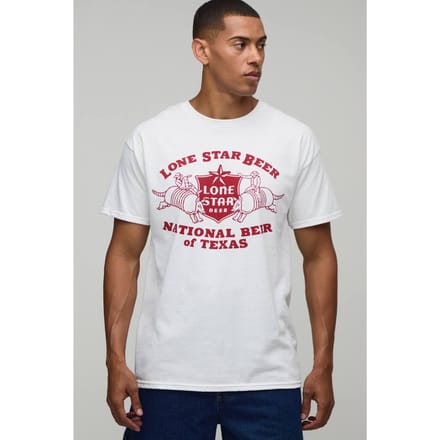 Regular T-shirt Met Lone Star Beer Licentie Print | White | Size Small