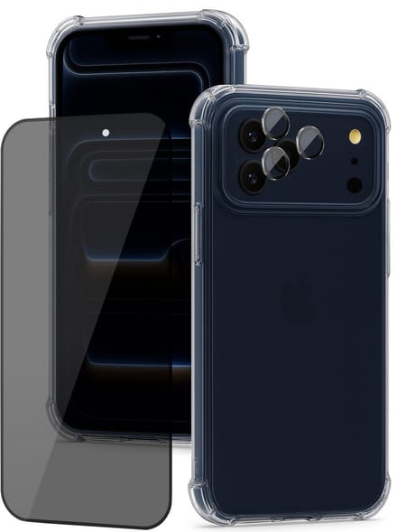 Hoesje geschikt voor iPhone 17 Pro - Privacy Screenprotector Volledig Dekkend Glas & Camera Protector - Shockproof Transparant