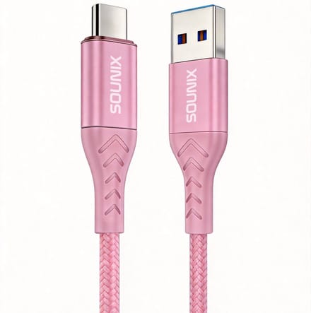 Sounix USB C kabel - USB 3.2 naar USB C - 3A60W Snellader - 10Gbps datakabel - 2 Meter - Geschikt voor smartphone en laptop - Nylon - Roze