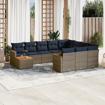 vidaXL - 11-delige - tuinbankset - met - kussens, - grijs - polyrotan
