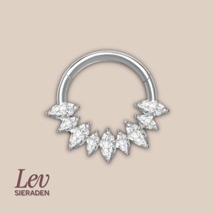 Lev Sieraden - Titanium premium neus ring - 9 marquise zirkonia segment ring - 1.2x8mm - Zilver - segment ring - neuspiercing - tragus piercing - Oorpiercing