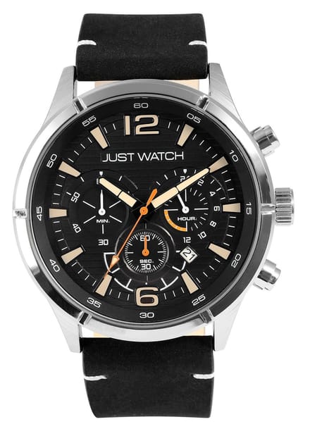 JUST WATCH Herenhorloge echt leer Evander, datumweergave
