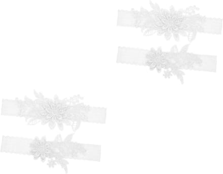 Kousenband Sets - Bruiloft Accessoires - Feestelijke Decoratie - Bloemen Kant Ontwerp - 2 Sets - Wit