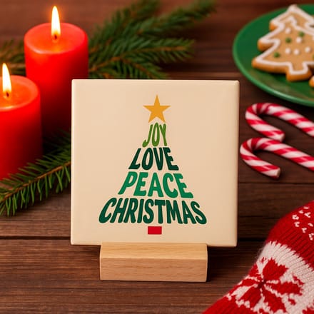 Joy love peace christmas - Keramische decoratie tegel met tekst - Kerst