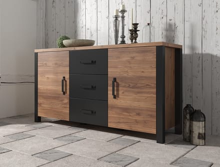 Meubella - Dressoir Olivia - Zwart - Eiken - 147 cm