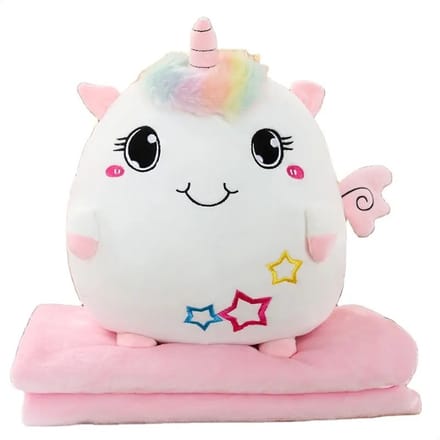 PLAY IT Unicorn Kawaii Kussen Knuffel Deken - 35CM - 3 in 1 - Knuffel