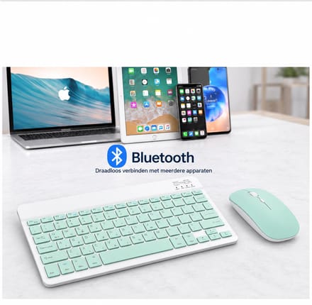Bluetooth Toetsenbord en Muis Set – Voor iPad, Android en Windows – Oplaadbaar USB-C – Draadloos – Mintgroen