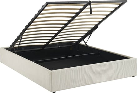 sweeek - Bed met lattenbodem en hoofdeinde, b213 x d166,5 x h32cm, afwerking corduroy