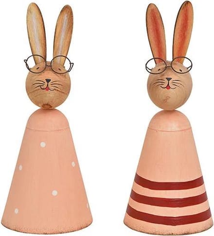 Konijnen Met Bril - set van twee - paasdecoratie - metaal & hout - roze