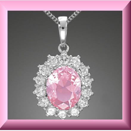 Schitterende hanger van zilver met roze Zirconia en collier