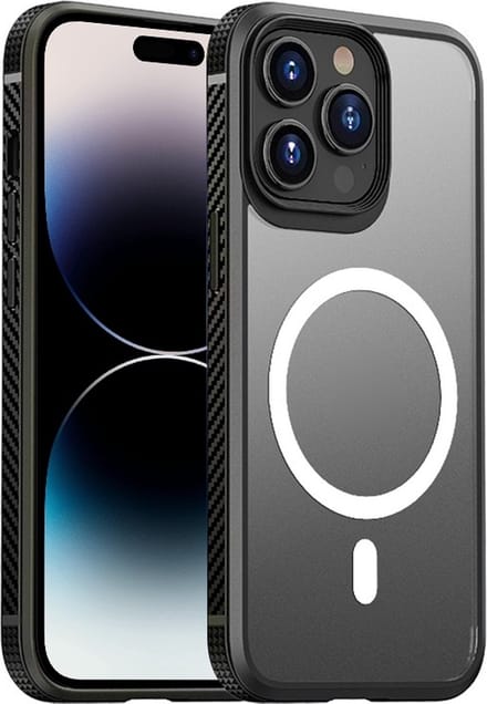 iPhone 14 PRO hoesje - Extra Grip - Transparant - Magsafe compatible - Back Case Cover - Zwart - Provium