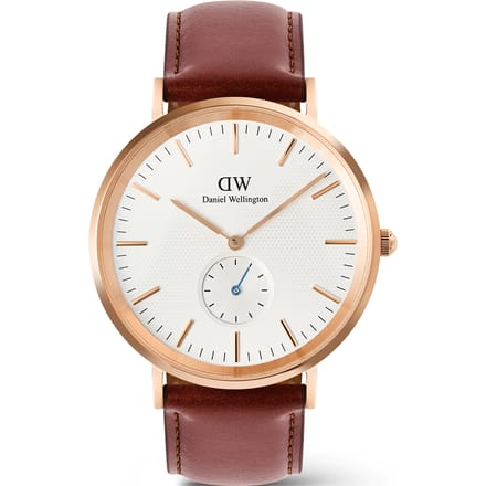 Daniel Wellington Classic Multi-Eye Quartz Analoog Horloge Roségoudkleurig En Bruin Kast Gemaakt Van 100% Pvd-Gecoat Roestvrij Staal En Een Armband Van 100% Echt Leer 40 DW00100870, DW00100871