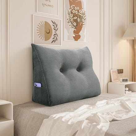 Back Cushion, Reading Cushion for Bed and Sofa, Headboard Backrest Triangular Sofa Cushion Book Cushion, Wall Cushion for Bed with Machine Washable Cushion Cover, Ribbed Velvet, 60 x 50 cm,
