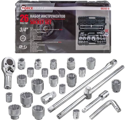 Forcekraft FK-68262-9 - Nasadek Set - 12-kantige - 3/4" - Walizka