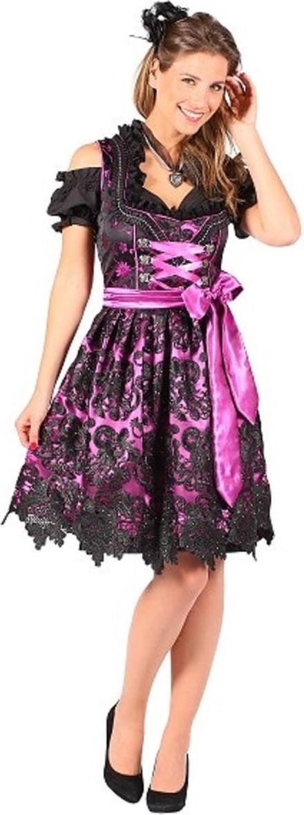 Dirndl Tiroler jurk -Viktoria- zwart-paars (mt 38)