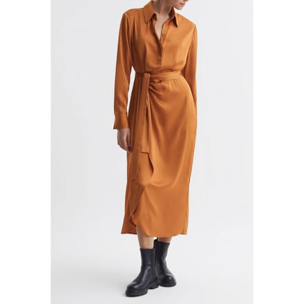 Reiss Shirt Midi Dress Rust Größe: 8 | Blusenkleider Outlet | Damen | Braun