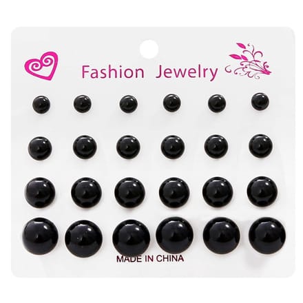 Fako Bijoux® - Oorbellen - Parel - Acryl - Zwart - 12 Paar