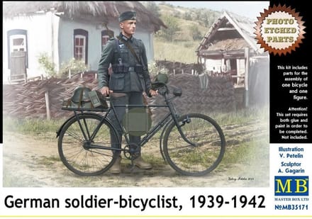 Master Box Modelbouwpakket Militaire voertuigen - 35171 Duitse Soldaat-Fietser - 1939-1942 - Figuur met Fiets Plastic - 1:35 - Modelbouw