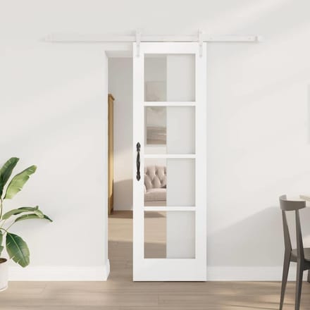 vidaXL - Schuifdeur - 61 - x - 198,5 - cm - Massief - grenenhout - en - glas - Wit