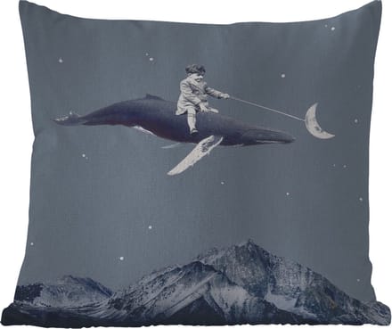 Sierkussen Buiten - Ruimte - Jongen - Maan - Walvis - 60x60 cm - Weerbestendig