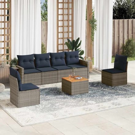 vidaXL - 7-delige - tuinbankset - met - kussens, - grijs - polyrotan