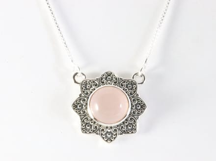 Fijne bewerkte zilveren ketting met rozenkwarts
