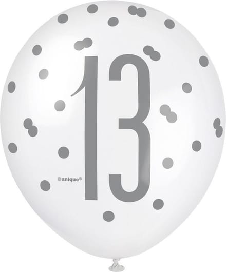 Unique Folieballon 13 Latex 30 Cm Wit/zwart/zilver 6 Stuks