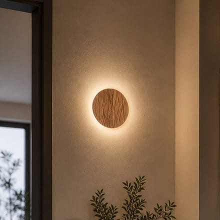 Elobra LED wandlamp Atacama, eikenkleurig, Ø 19 cm, hout