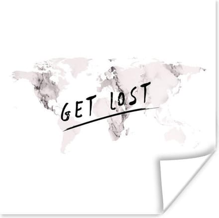 Poster Wereldkaart - Marmer - Quote - 30x30 cm
