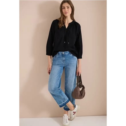 Blouse met 3/4 mouwen en gespleten hals in effen kleur