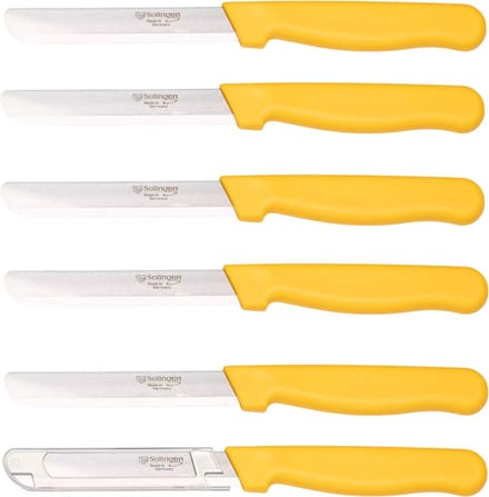 Solingen Tafelmes – Microkartel – Brede smeerkant – RVS – Geel – 21,5 cm – Set van 6