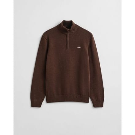 Gant Trui Casual Cotton Half Zip Rib Endings Brown Melange / male