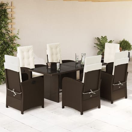 vidaXL - 7-delige - Tuinset - met - kussens - poly - rattan - bruin