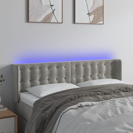 vidaXL - Hoofdbord - LED - 147x16x78/88 - cm - fluweel - lichtgrijs