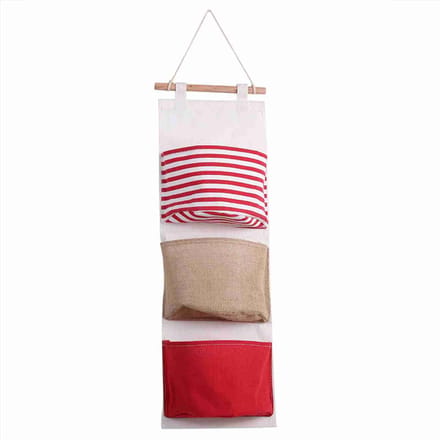 Sac de Rangement en Lin à 3 Couches Sac Suspendu pour Garde-robe Pochette Murale Jouets white