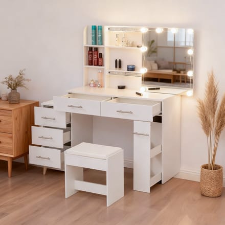 Make-up tafel - kaptafel - met spiegel - lade - LED-licht - 100x40,5x136 cm