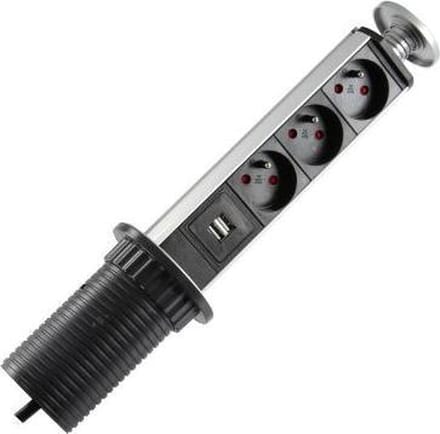 Logon In-Desk 3-Way Power Strip + 2 Usb Ports - 3M Cable