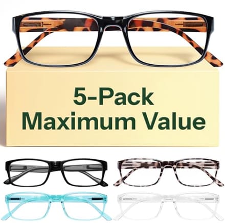 5-Pack Lezen Bril met Blue Light Blocking - Voor Mannen en Vrouwen, Lichte Monturen, Anti-Glare