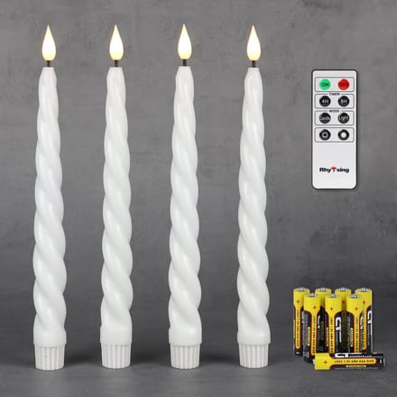 SnelShoppen - 4 Vlamloze Ribbel LED Dinerkaarsen Wit met Timer, Realistisch Kandelaar Twist Design, 24,5 cm Hoog, Afstandsbediening en Batterijen Inbe