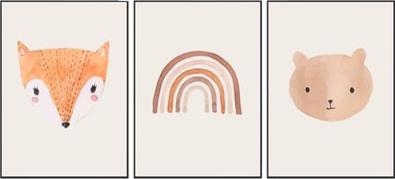 Dieren posters – Bohemian - 3 stuks - 21x30 cm - Vos, Beer & Regenboog