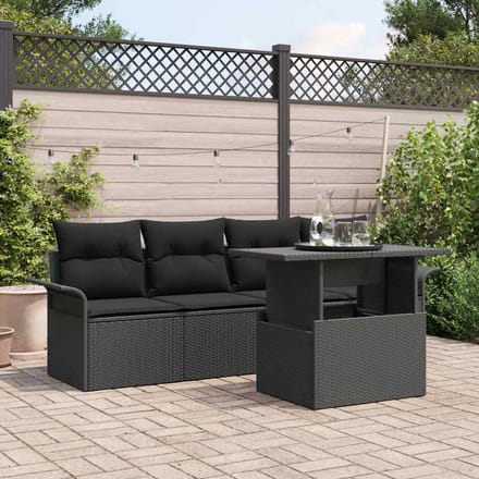 vidaXL - Tuinbank - Set - 5 - st - Zwart - poly - rattan
