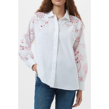 French Connection Cambria Cotton Embroidered Shi Linenwhite/bubblegum Größe: M | Blusen Outlet | Damen | Weiß