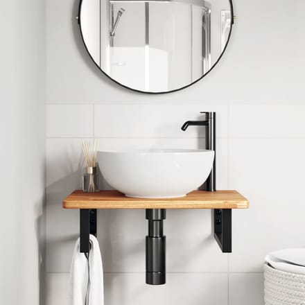 vidaXL - Badkamer - wandschap - staal - en - massief - eikenhout