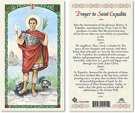 Gebedskaarten Saint Expedite - Heilige kaarten Gebedskaarten - Spirituele hulp - Engelstalig gebed - 2.75 x 4.5 inch - Meerkleurig