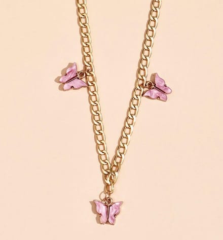 Roze vlinders ketting | goud gekleurd