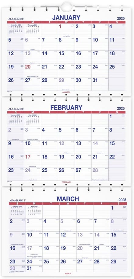 Wandkalender 2025 - Jaarplanner - Jaar Planning - Verplaatsbare Pagina's - 30 cm breed - Wit