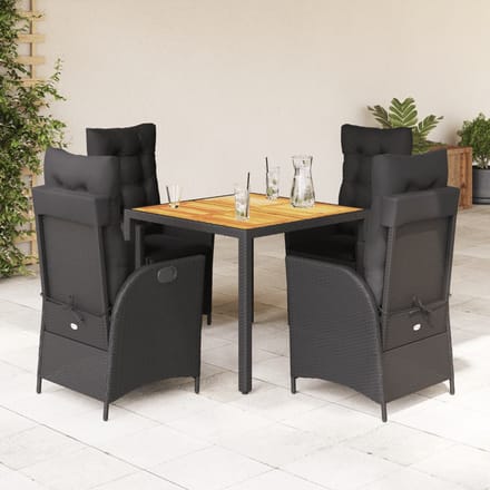 vidaXL - 5-delige - Tuinset - met - kussens - poly - rattan - zwart