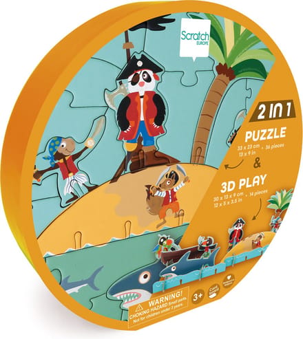 SCRATCH 3D Speelpuzzel - Piraat - 33X23,1Cm - 36 Stukjes - 3 Jaar